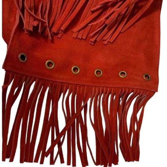 Red suede‎ leather double fringed shoulder bag New without tags. - Picture 8 of 11